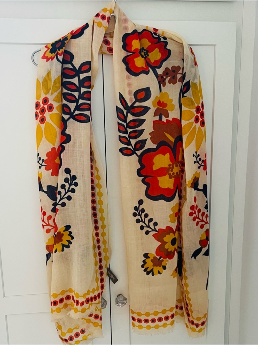 Spartina 449 100% Wool Daisy Scarf Floral Lightweight Cream, Red & Yellow